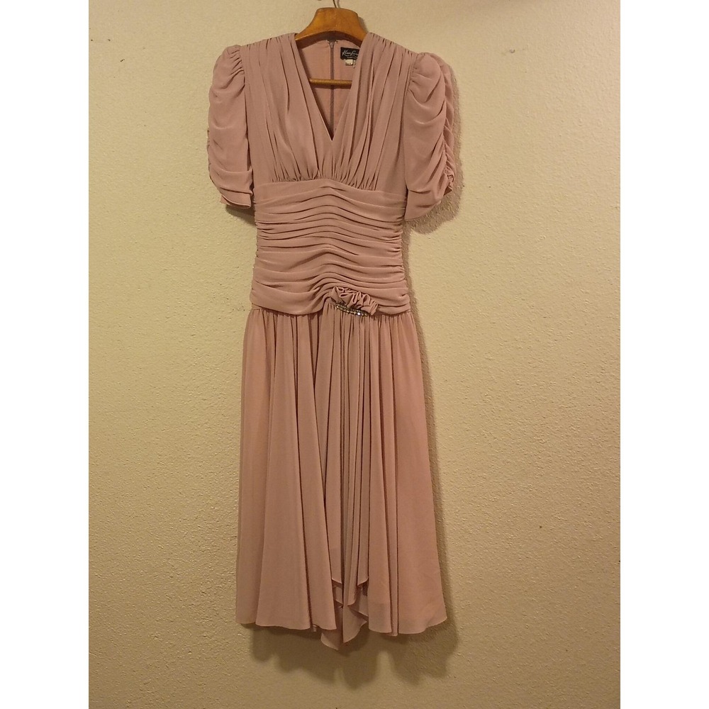Vintage Karen Lawrence Ruched Chiffon Dress Size 6. Romantic Goth & Whimsigoth.